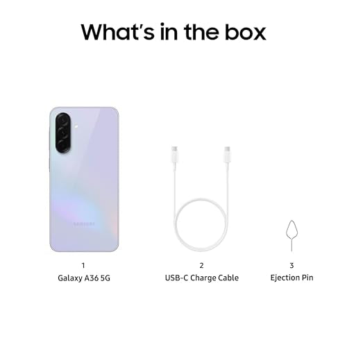 Samsung Galaxy A36 5G A Series, 128GB Unlocked Android Smartphone, AMOLED Display, Rugged Design, 5G Connectivity, Affordable Performance, US Version, 2025, US 1 Yr Warranty, Awesome Lavender