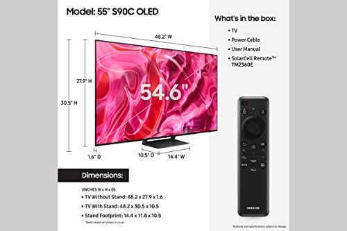 SAMSUNG 65-Inch Class OLED 4K S90C Series Quantum HDR, Dolby Atmos Object Tracking Sound Lite, Ultra Thin, Q-Symphony 3.0, Gaming Hub, Smart TV with Alexa Built-in (QN65S90C, 2023 Model), Titan Black