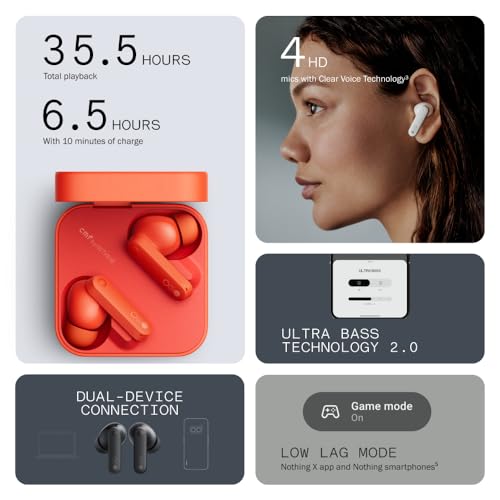 CMF Buds 2a Wireless Earbuds 2025 New Active Noise Cancelling 42dB Hybrid ANC Bluetooth Headphones, 12.4mm Dynamic Driver for Big Bass, 4 Mic Clear Calls, Sport Ear Buds for iPhone, Android, Dark Grey