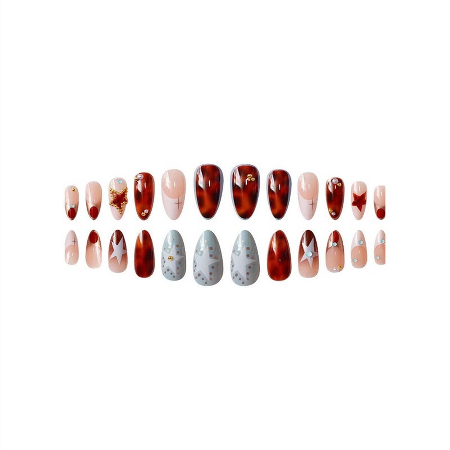 Short Almond Press on Nails Fall Fake Nails Sparkly False Nail with Gold Leaf Designs Autumn Wine Red Glossy Full Cover Acrylic Stick on Nail for Women Nail Art Decor 24 Pcs
