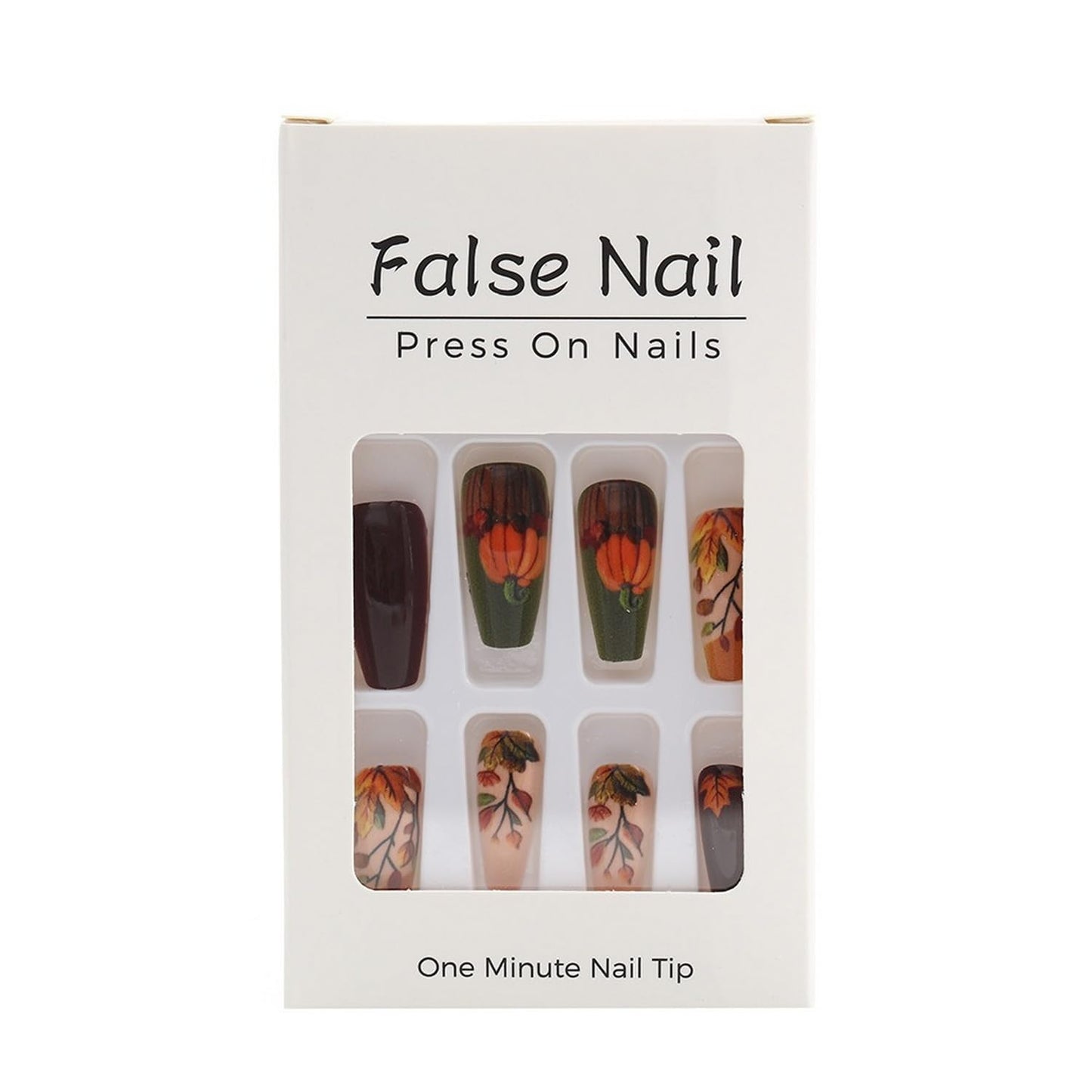 Short Almond Press on Nails Fall Fake Nails Sparkly False Nail with Gold Leaf Designs Autumn Wine Red Glossy Full Cover Acrylic Stick on Nail for Women Nail Art Decor 24 Pcs