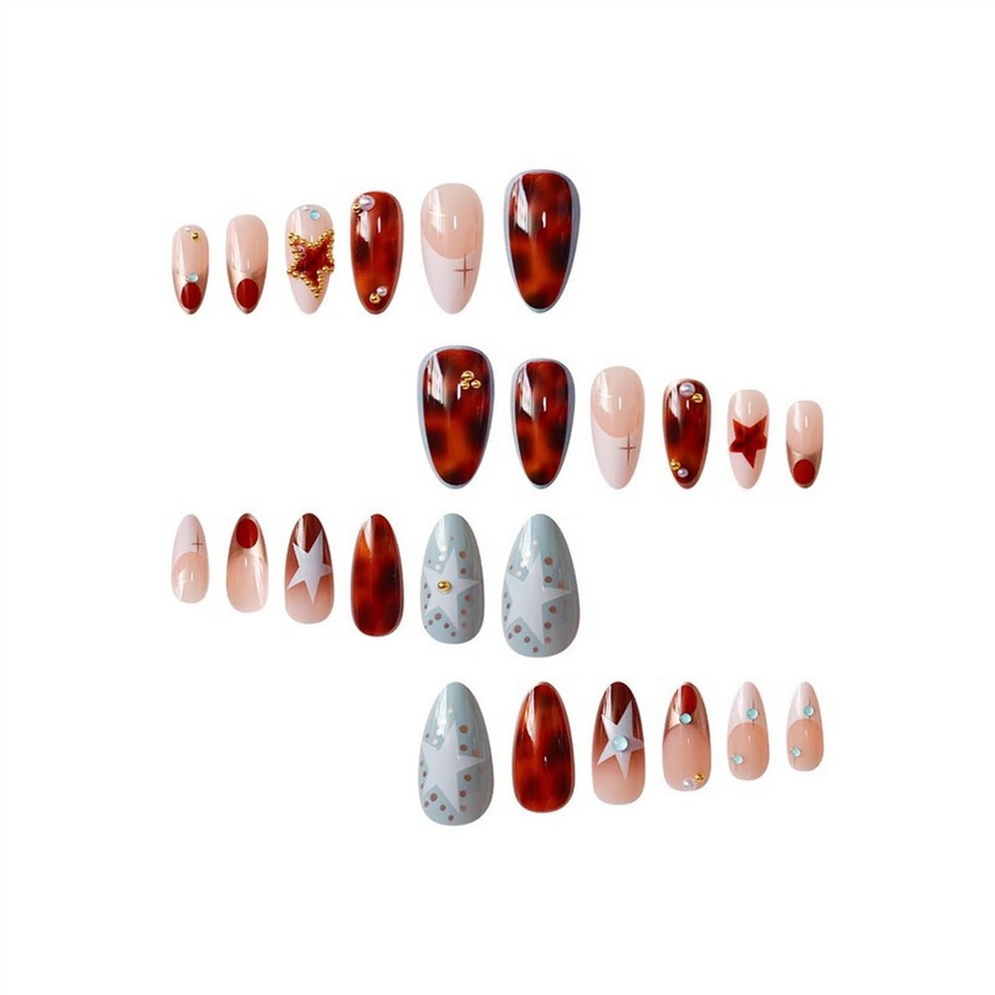 Short Almond Press on Nails Fall Fake Nails Sparkly False Nail with Gold Leaf Designs Autumn Wine Red Glossy Full Cover Acrylic Stick on Nail for Women Nail Art Decor 24 Pcs