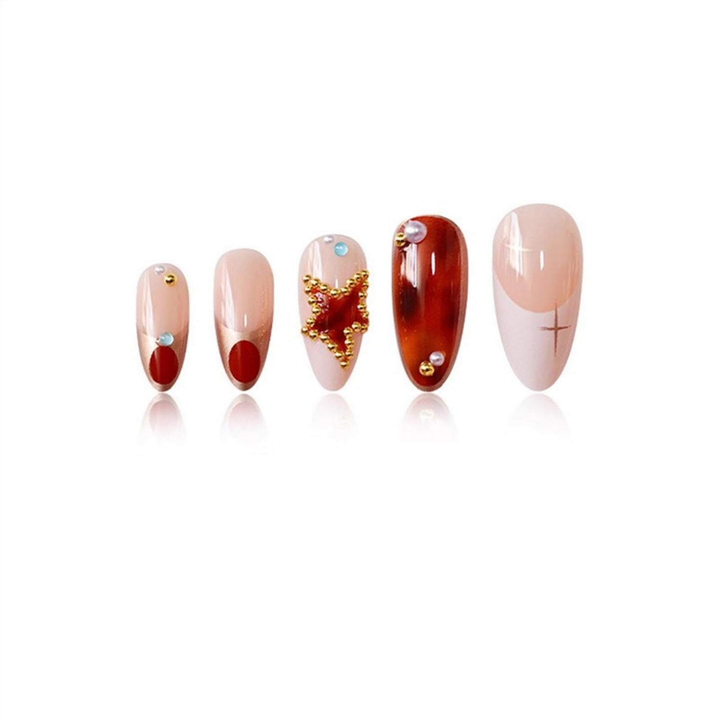 Short Almond Press on Nails Fall Fake Nails Sparkly False Nail with Gold Leaf Designs Autumn Wine Red Glossy Full Cover Acrylic Stick on Nail for Women Nail Art Decor 24 Pcs