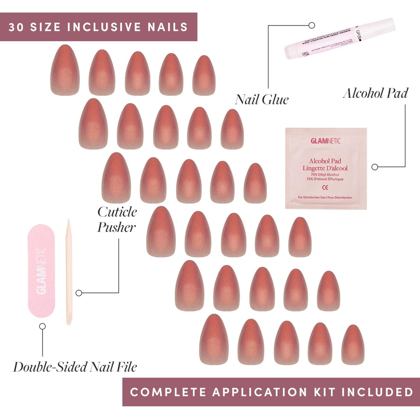 Glamnetic Press On Nails - Berry Maroon | Opaque Dark Red Maroon Short Round Fake Nails, Salon Quality | 12 Sizes - 30 Nail Kit