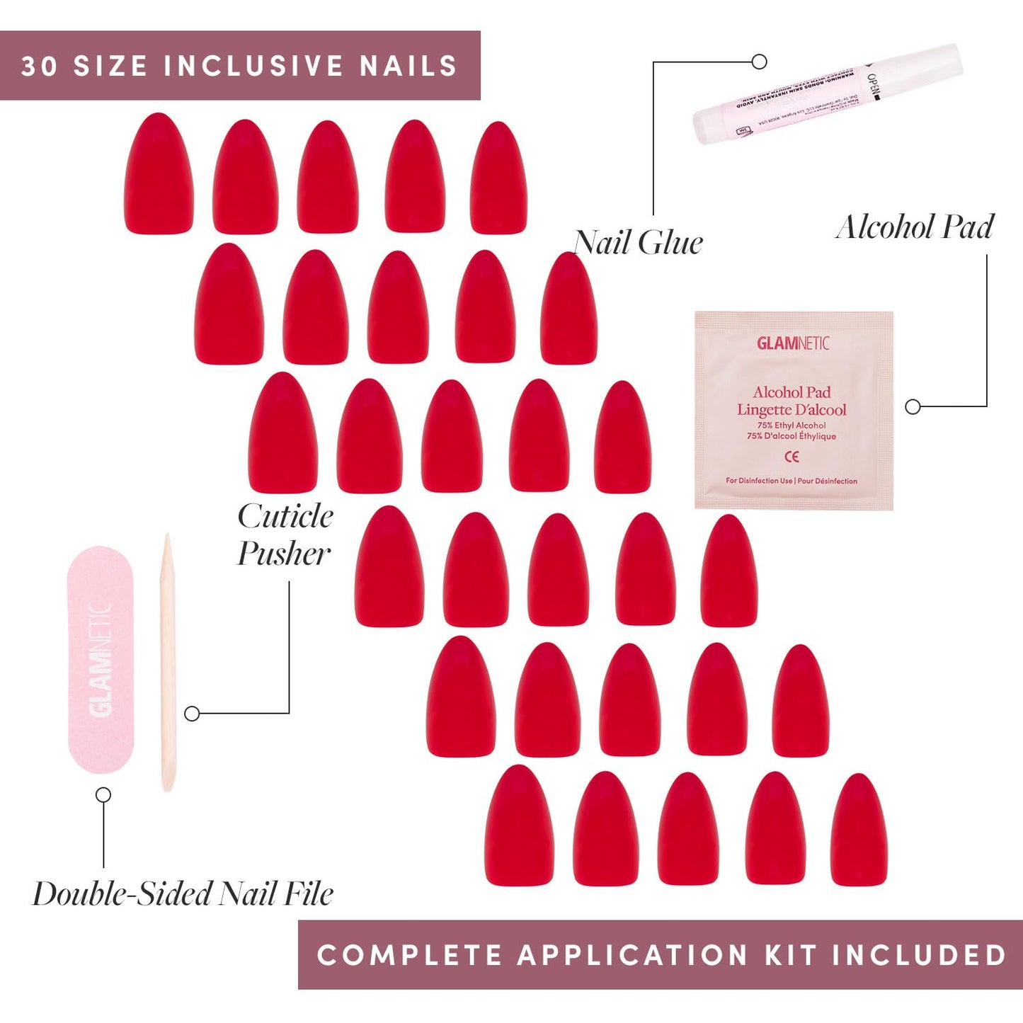 Glamnetic Press On Nails - Berry Maroon | Opaque Dark Red Maroon Short Round Fake Nails, Salon Quality | 12 Sizes - 30 Nail Kit