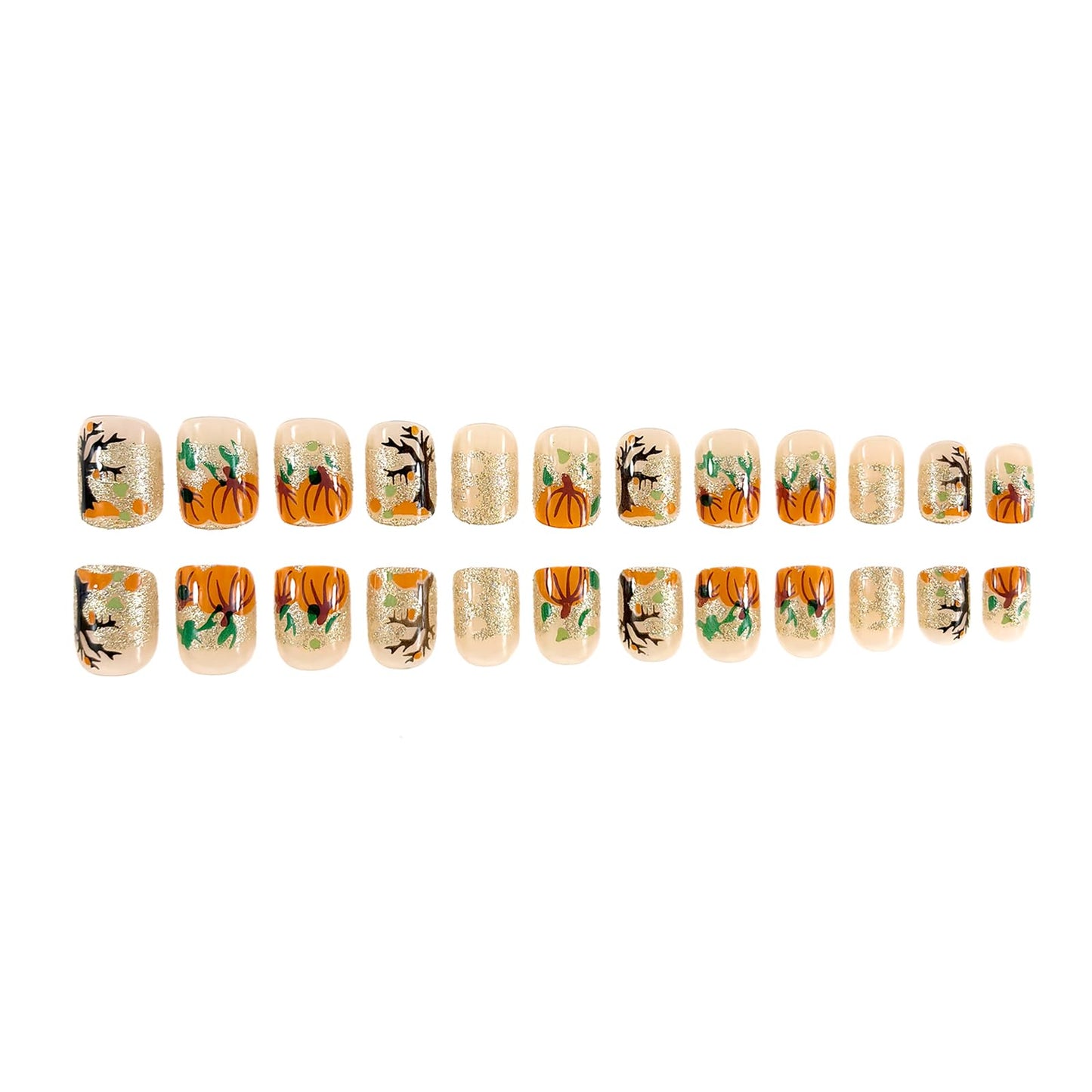 24Pcs Fall Press on Nails Short Square Fake Nails Wine Red and Gold Maple Leaf Glossy Gold Sparkly Acrylic Nails Full Cover Stick on Nails Autumn Thanksgiving Nail Decoration for Nail Art Supplies