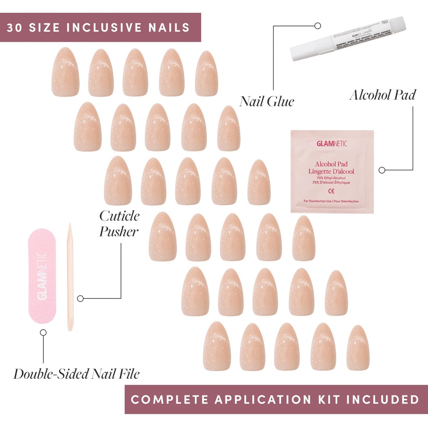 Glamnetic x GLAMZILLA Press On Nails - KILLAZILLA | Short Almond Tortoiseshell Fake Nails with French Tips, Salon Quality | 15 Sizes - 30 Nail Kit with Glue