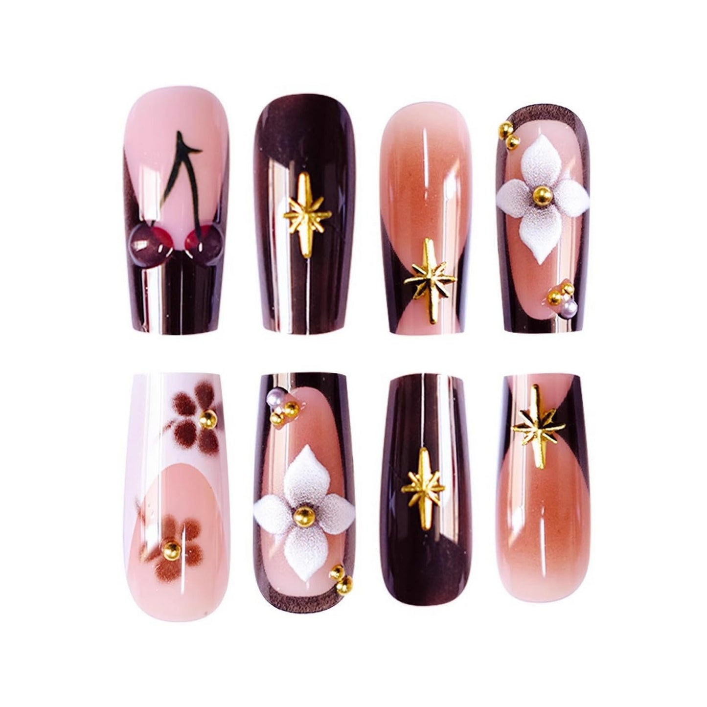 Short Almond Press on Nails Fall Fake Nails Sparkly False Nail with Gold Leaf Designs Autumn Wine Red Glossy Full Cover Acrylic Stick on Nail for Women Nail Art Decor 24 Pcs
