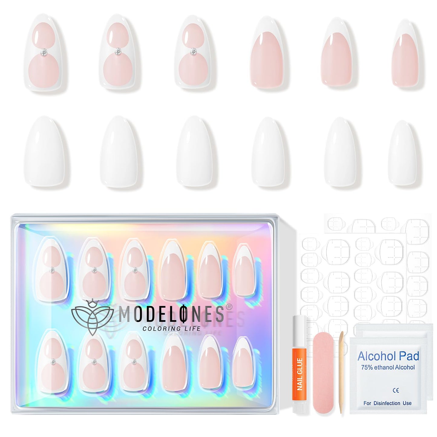 Modelones Brown Press on Nails Almond, Fall Short Fake Nails, Reusable Nail Kit with Nail Glue Adhesive Tabs Mini Nail File, Nails Press Ons 32Pcs 16 Sizes, Women Girl Gift, Amber