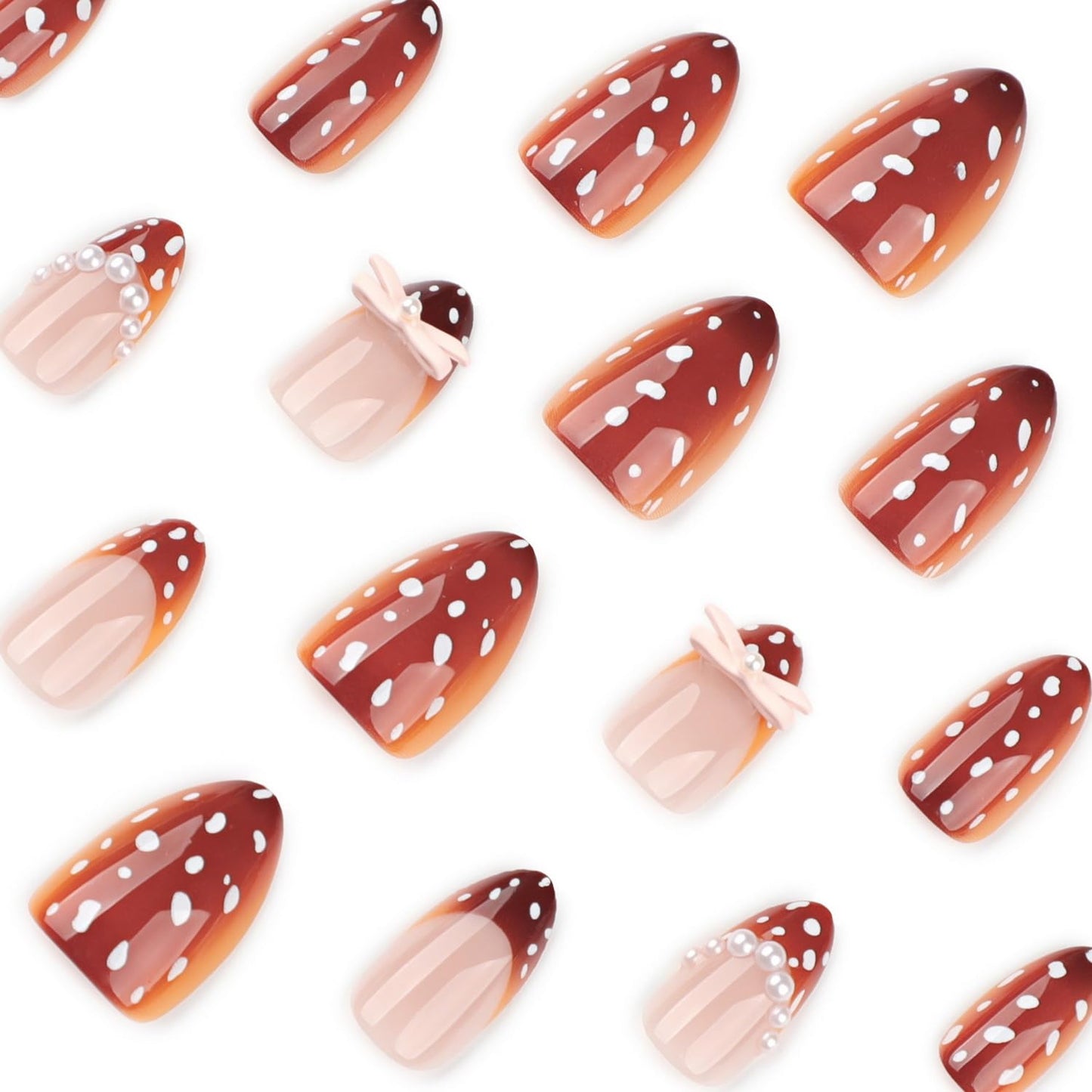 Short Almond Press on Nails Fall Fake Nails Sparkly False Nail with Gold Leaf Designs Autumn Wine Red Glossy Full Cover Acrylic Stick on Nail for Women Nail Art Decor 24 Pcs