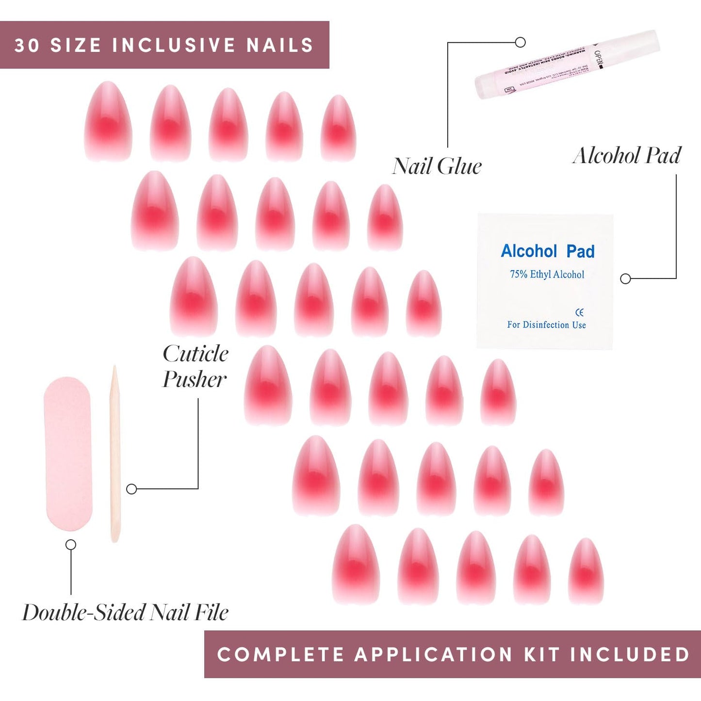 Glamnetic Press On Nails - Berry Maroon | Opaque Dark Red Maroon Short Round Fake Nails, Salon Quality | 12 Sizes - 30 Nail Kit