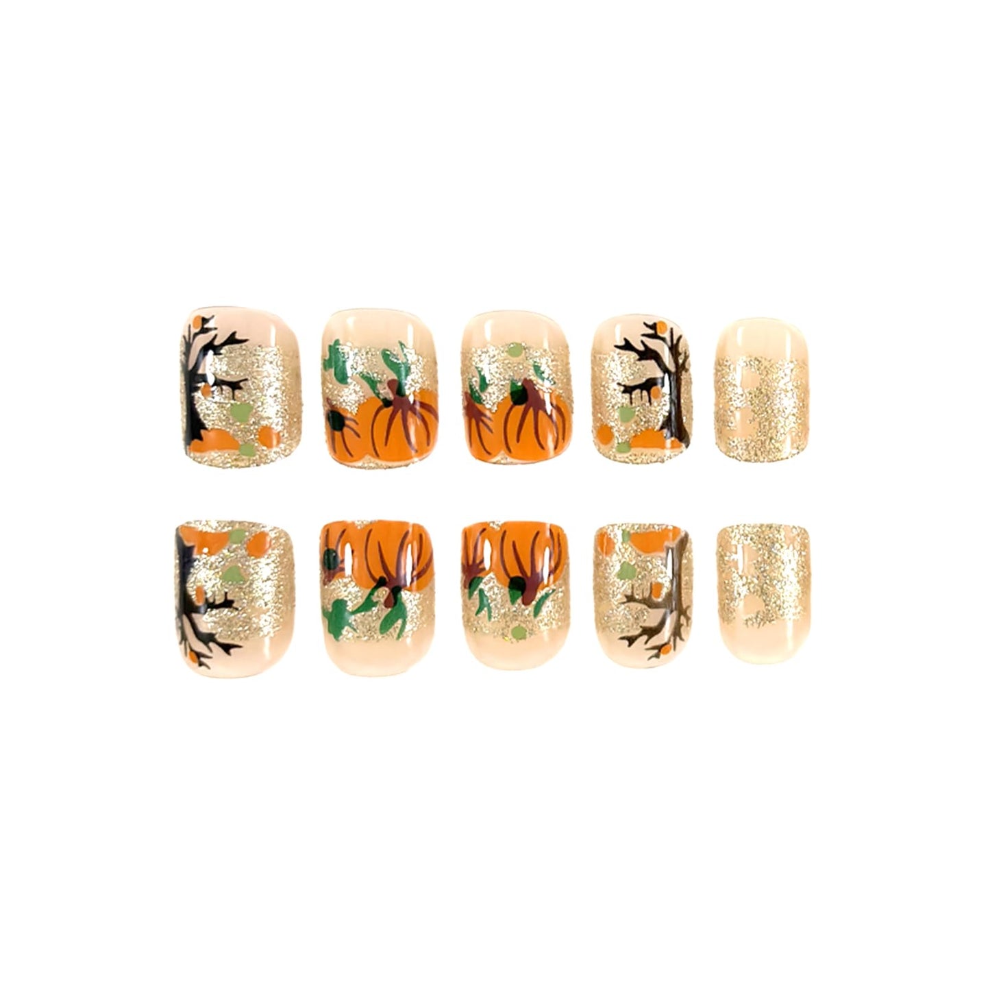 24Pcs Fall Press on Nails Short Square Fake Nails Wine Red and Gold Maple Leaf Glossy Gold Sparkly Acrylic Nails Full Cover Stick on Nails Autumn Thanksgiving Nail Decoration for Nail Art Supplies