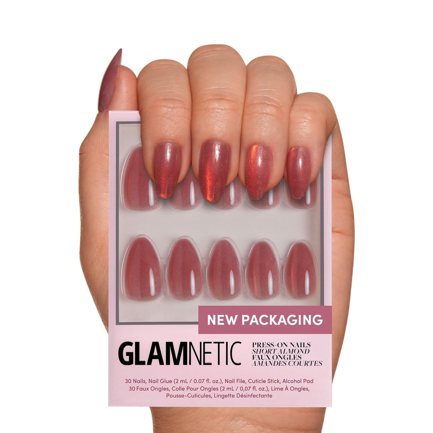 Glamnetic Press On Nails - Berry Maroon | Opaque Dark Red Maroon Short Round Fake Nails, Salon Quality | 12 Sizes - 30 Nail Kit
