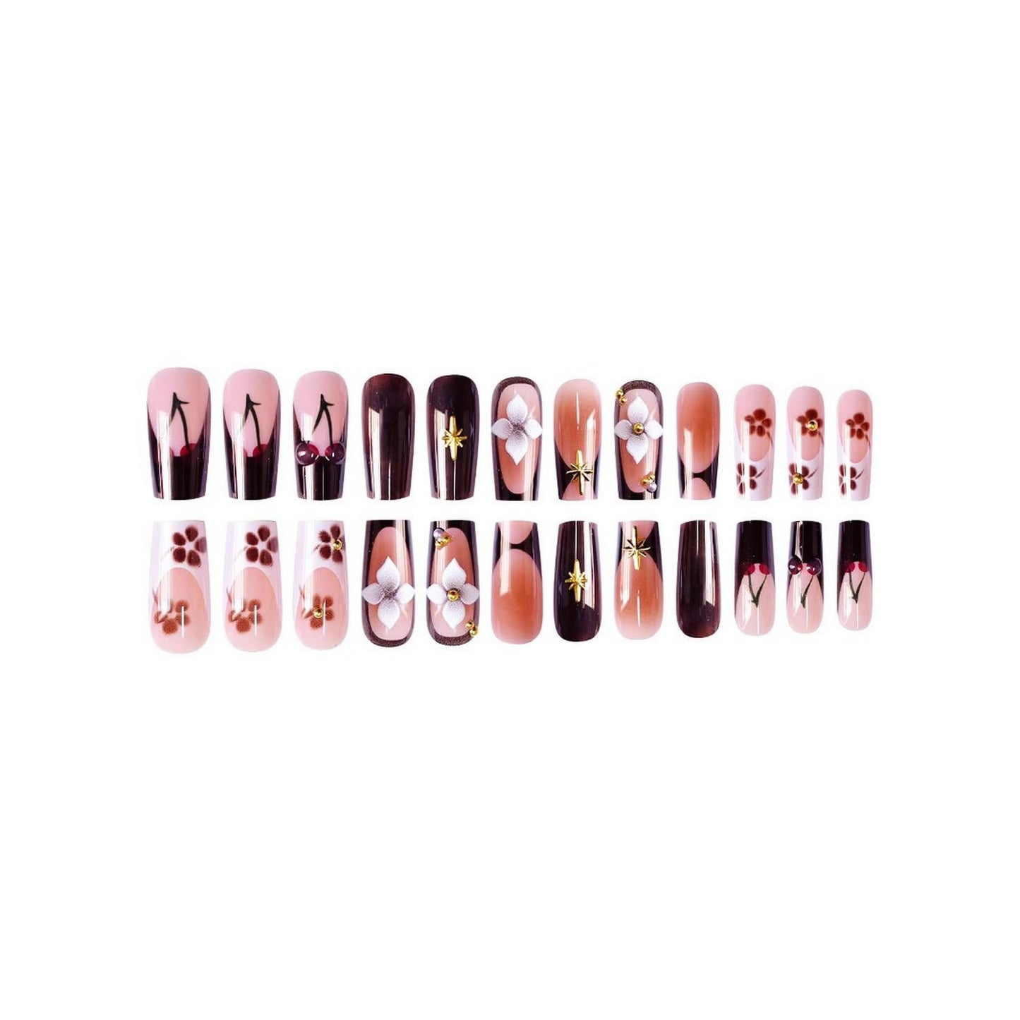 Short Almond Press on Nails Fall Fake Nails Sparkly False Nail with Gold Leaf Designs Autumn Wine Red Glossy Full Cover Acrylic Stick on Nail for Women Nail Art Decor 24 Pcs