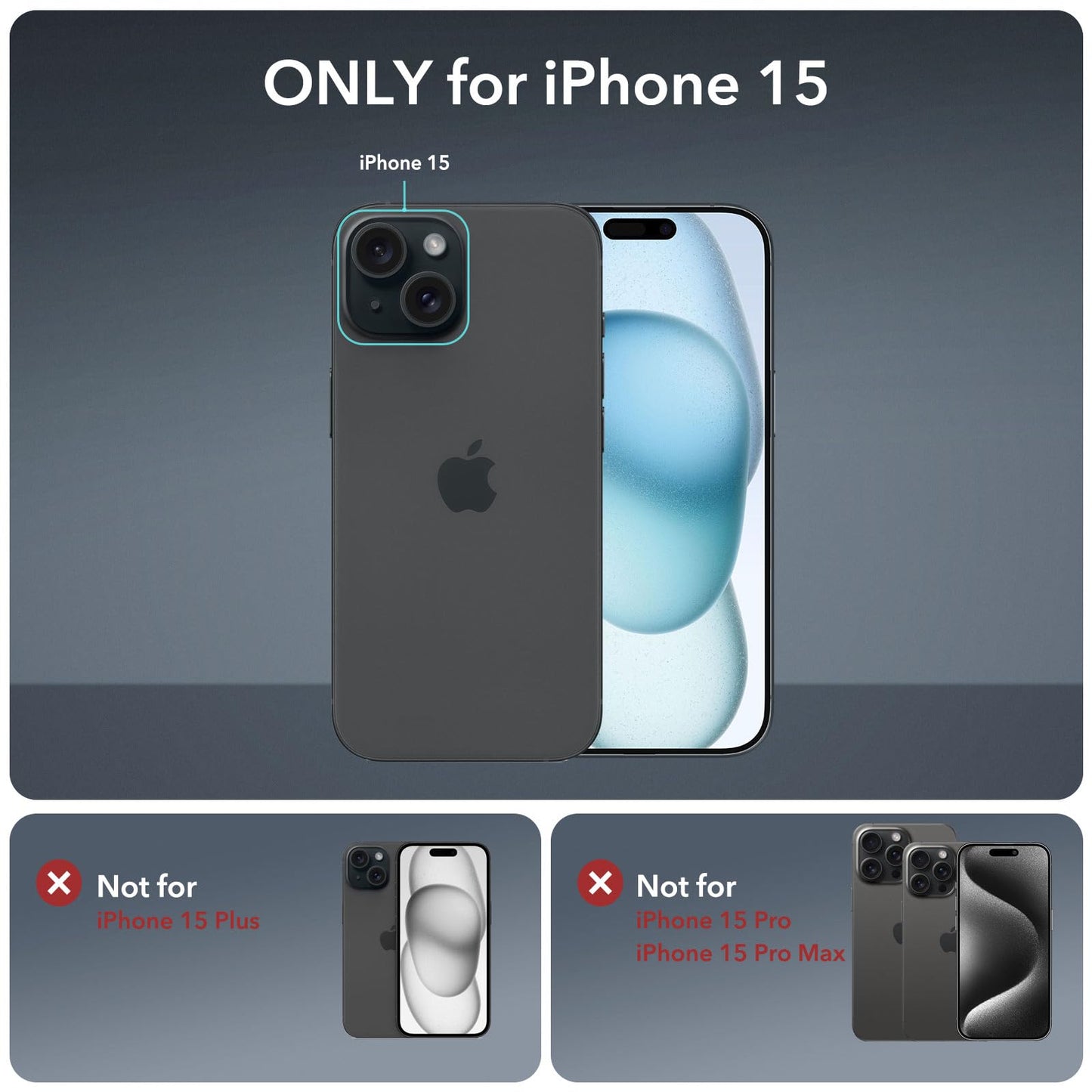 ESR for iPhone 15 Case, Compatible with MagSafe, Full-Body Military-Grade Drop Proof Case with Built-in 9H+ Tempered Glass Screen Protector, Armor Series, Clear Black