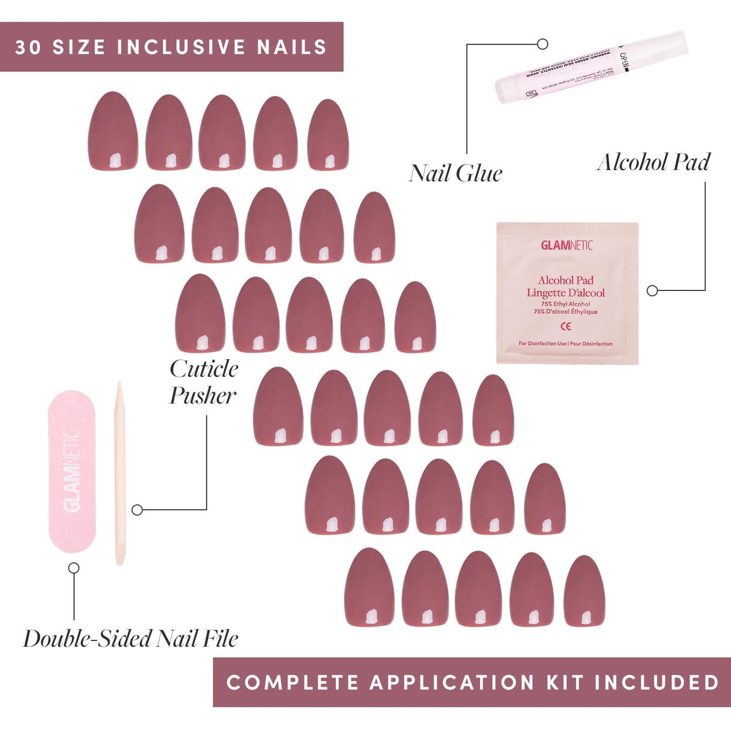 Glamnetic Press On Nails - Berry Maroon | Opaque Dark Red Maroon Short Round Fake Nails, Salon Quality | 12 Sizes - 30 Nail Kit