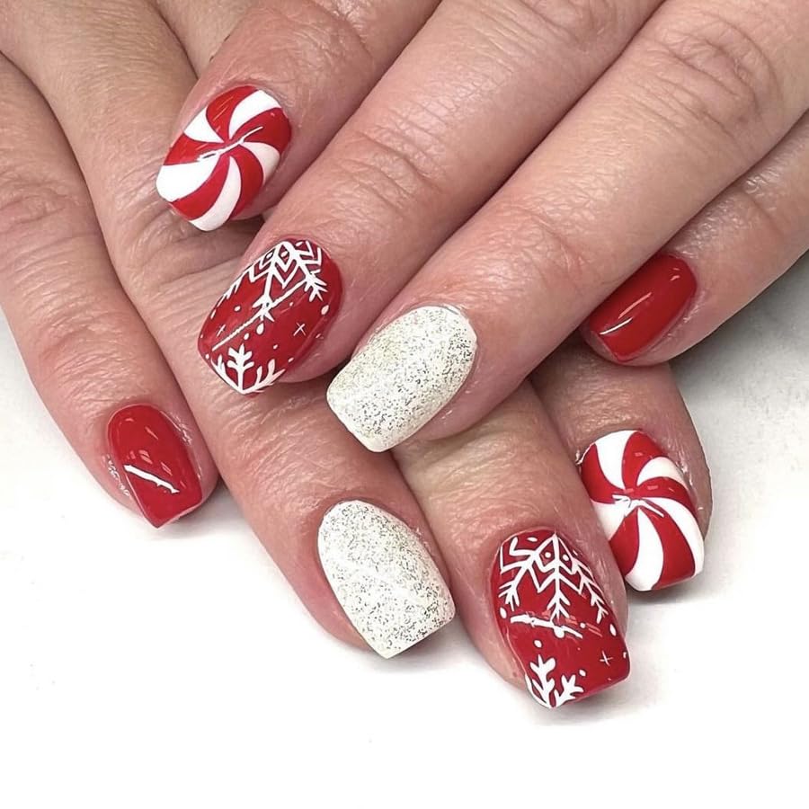 24Pcs Fall Press on Nails Short Square Fake Nails Wine Red and Gold Maple Leaf Glossy Gold Sparkly Acrylic Nails Full Cover Stick on Nails Autumn Thanksgiving Nail Decoration for Nail Art Supplies