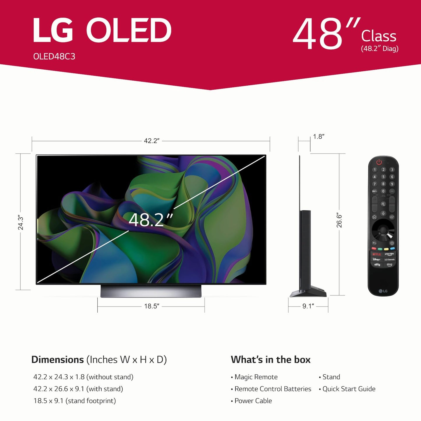 LG C3 Series 65-Inch Class OLED evo 4K Processor Smart Flat Screen TV for Gaming with Magic Remote AI-Powered OLED65C3PUA, 2023 with Alexa Built-in