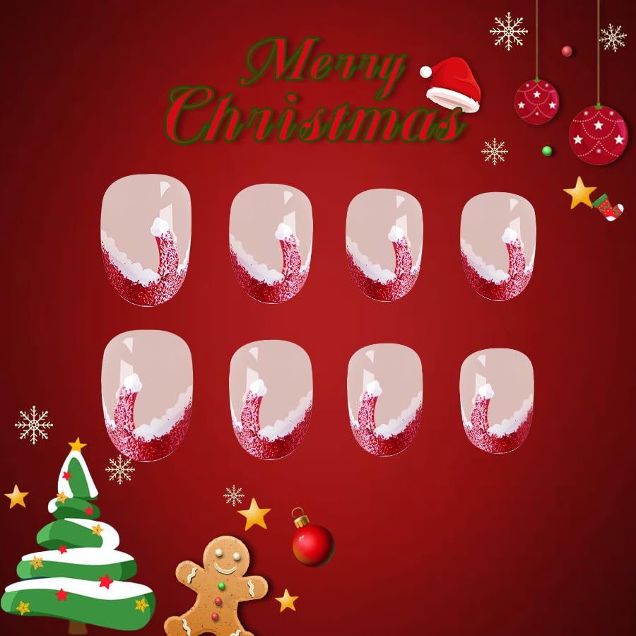 24Pcs Fall Press on Nails Short Square Fake Nails Wine Red and Gold Maple Leaf Glossy Gold Sparkly Acrylic Nails Full Cover Stick on Nails Autumn Thanksgiving Nail Decoration for Nail Art Supplies