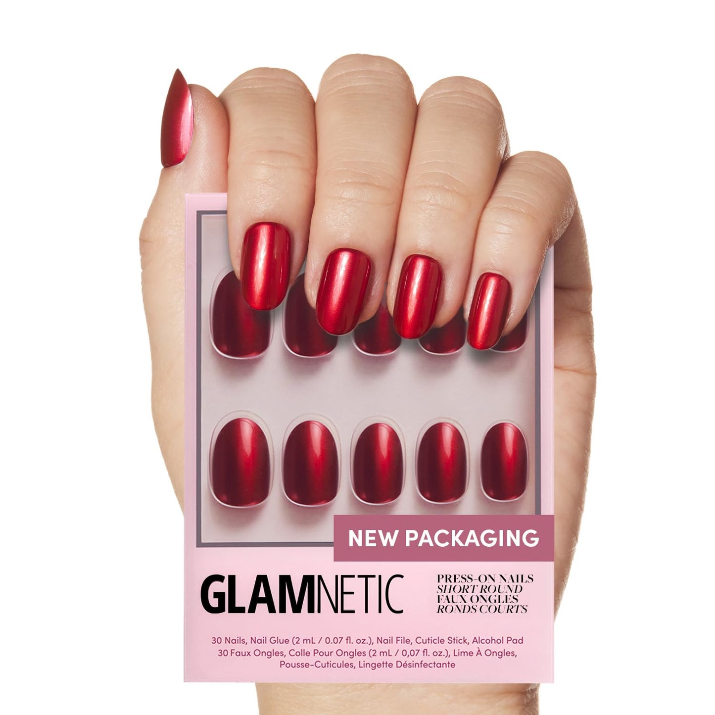 Glamnetic Press On Nails - Berry Maroon | Opaque Dark Red Maroon Short Round Fake Nails, Salon Quality | 12 Sizes - 30 Nail Kit