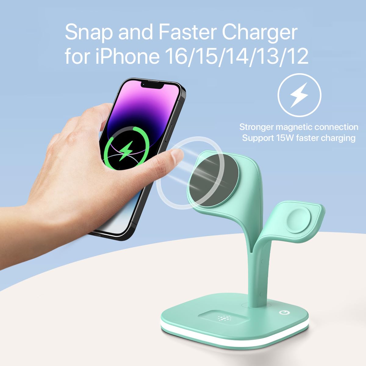 EXW Wireless Charging Station for Magsafe Charger,Charging Station for Multiple Devices,Wireless Charger for iPhone 16/15/14/13/12 Series,Apple Watch Series 1-9,AirPods with LED and Adapter (Black)