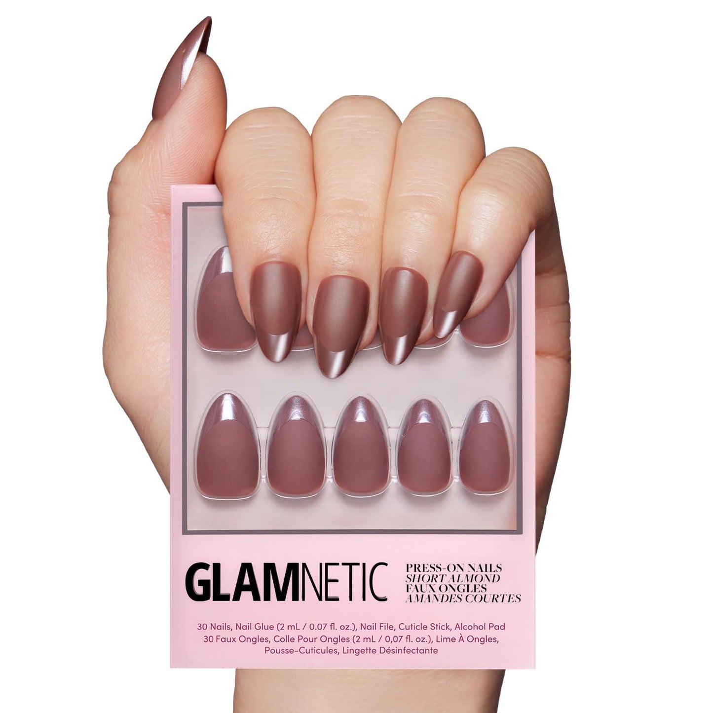 Glamnetic Press On Nails - Berry Maroon | Opaque Dark Red Maroon Short Round Fake Nails, Salon Quality | 12 Sizes - 30 Nail Kit