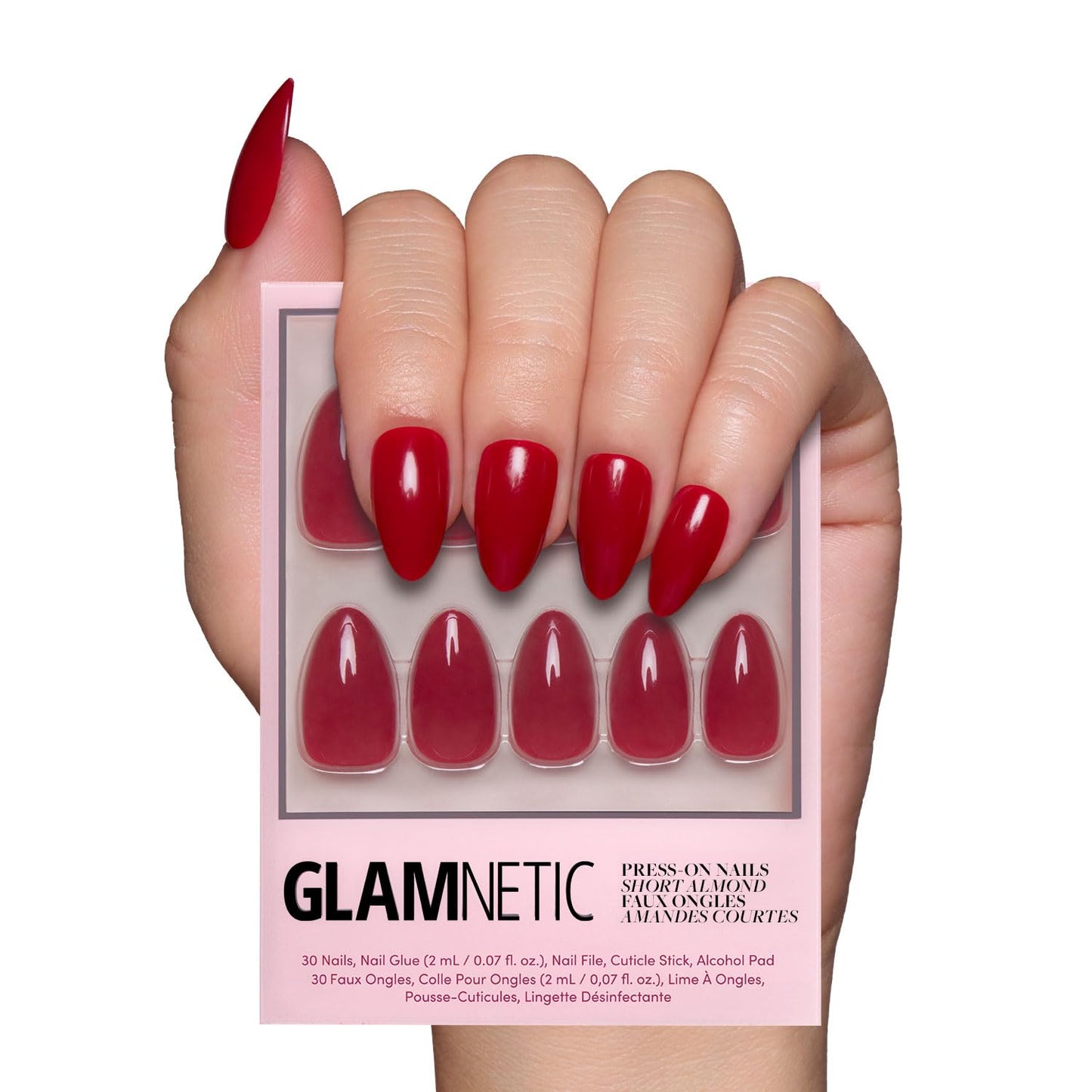 Glamnetic Press On Nails - Berry Maroon | Opaque Dark Red Maroon Short Round Fake Nails, Salon Quality | 12 Sizes - 30 Nail Kit