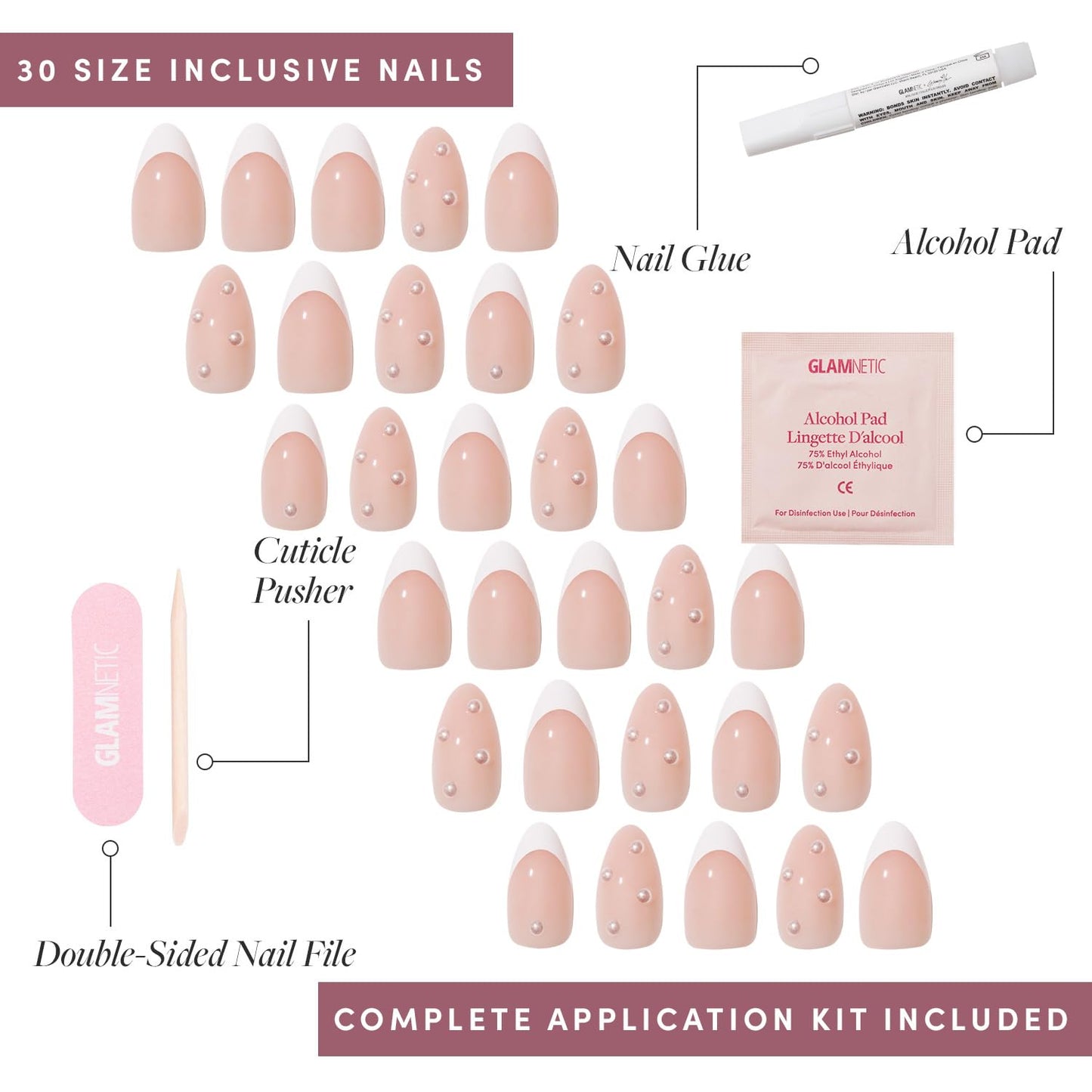 Glamnetic x GLAMZILLA Press On Nails - KILLAZILLA | Short Almond Tortoiseshell Fake Nails with French Tips, Salon Quality | 15 Sizes - 30 Nail Kit with Glue