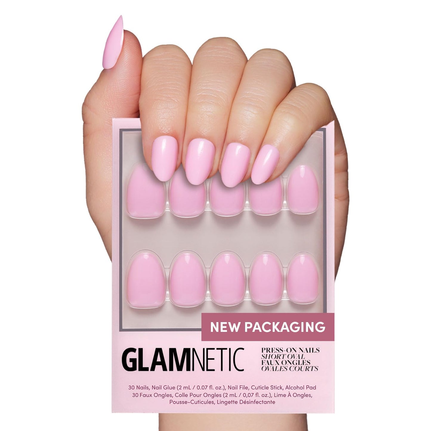 Glamnetic Press On Nails - Berry Maroon | Opaque Dark Red Maroon Short Round Fake Nails, Salon Quality | 12 Sizes - 30 Nail Kit