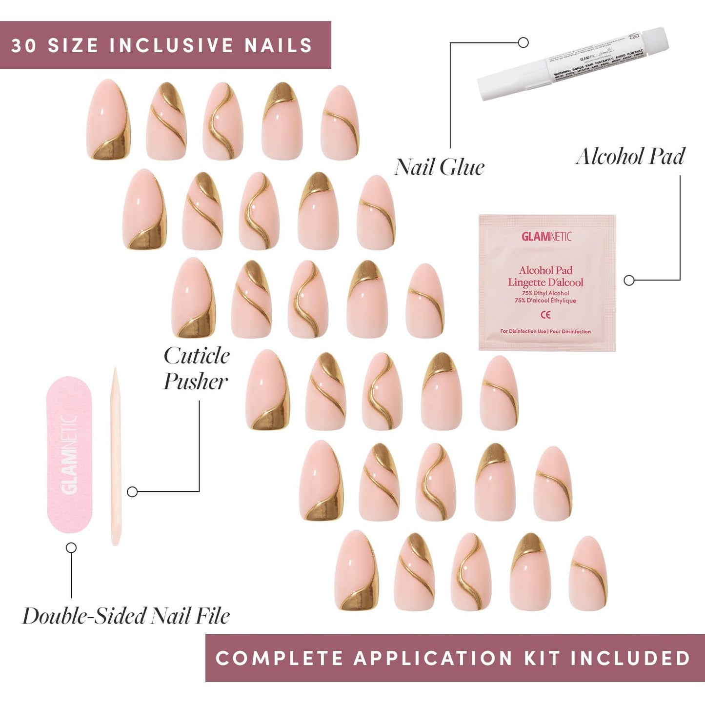 Glamnetic x GLAMZILLA Press On Nails - KILLAZILLA | Short Almond Tortoiseshell Fake Nails with French Tips, Salon Quality | 15 Sizes - 30 Nail Kit with Glue