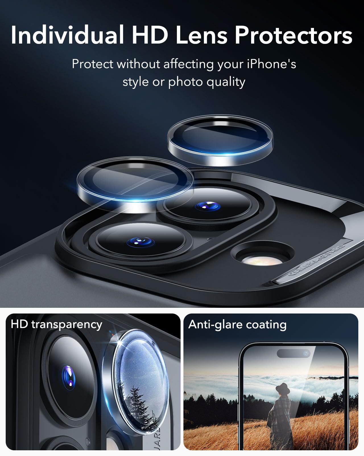 ESR for iPhone 15 Case, Compatible with MagSafe, Full-Body Military-Grade Drop Proof Case with Built-in 9H+ Tempered Glass Screen Protector, Armor Series, Clear Black