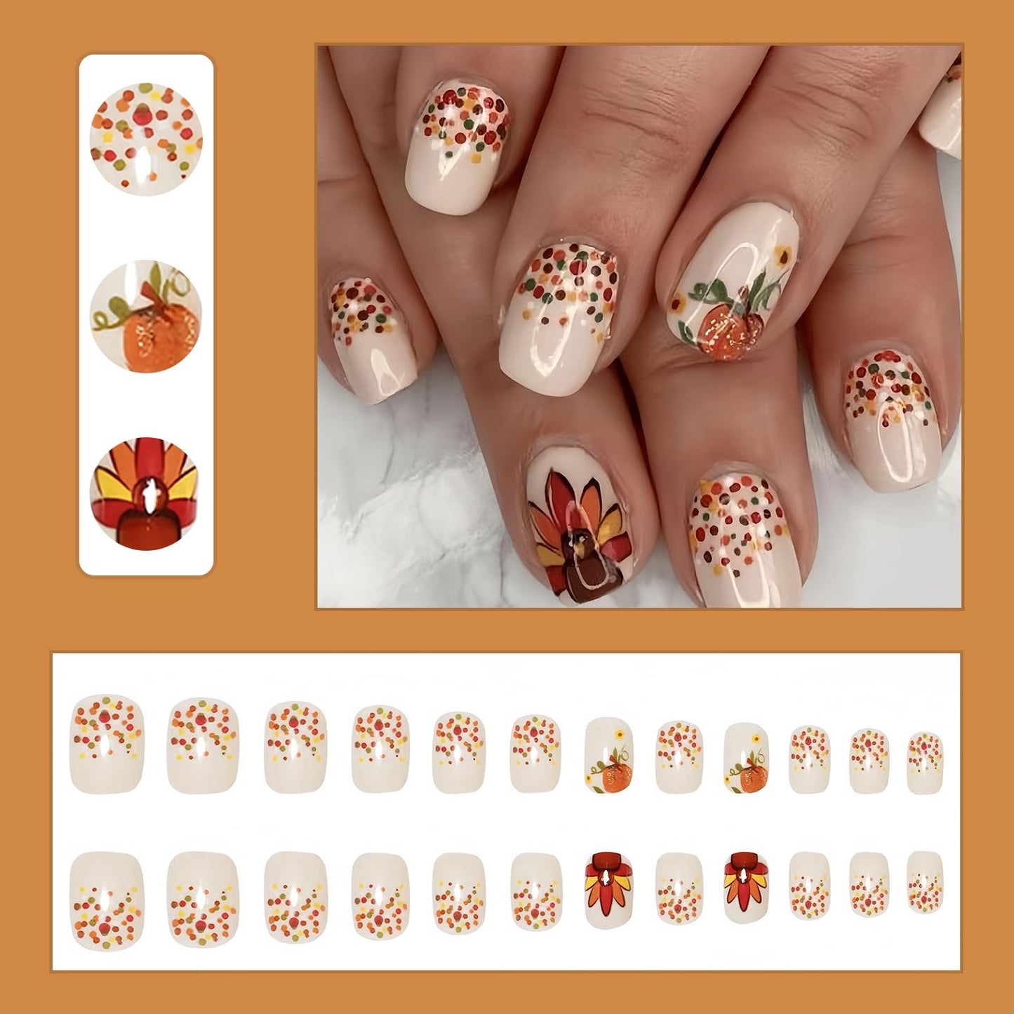 24Pcs Fall Press on Nails Short Square Fake Nails Wine Red and Gold Maple Leaf Glossy Gold Sparkly Acrylic Nails Full Cover Stick on Nails Autumn Thanksgiving Nail Decoration for Nail Art Supplies