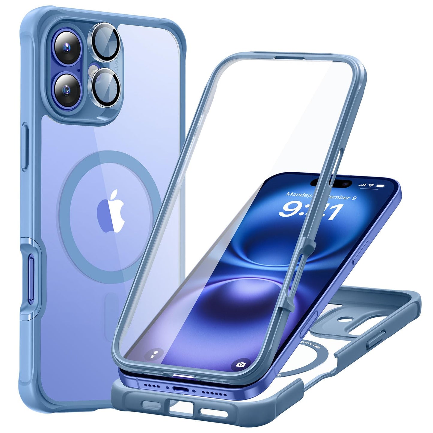 ESR for iPhone 15 Case, Compatible with MagSafe, Full-Body Military-Grade Drop Proof Case with Built-in 9H+ Tempered Glass Screen Protector, Armor Series, Clear Black