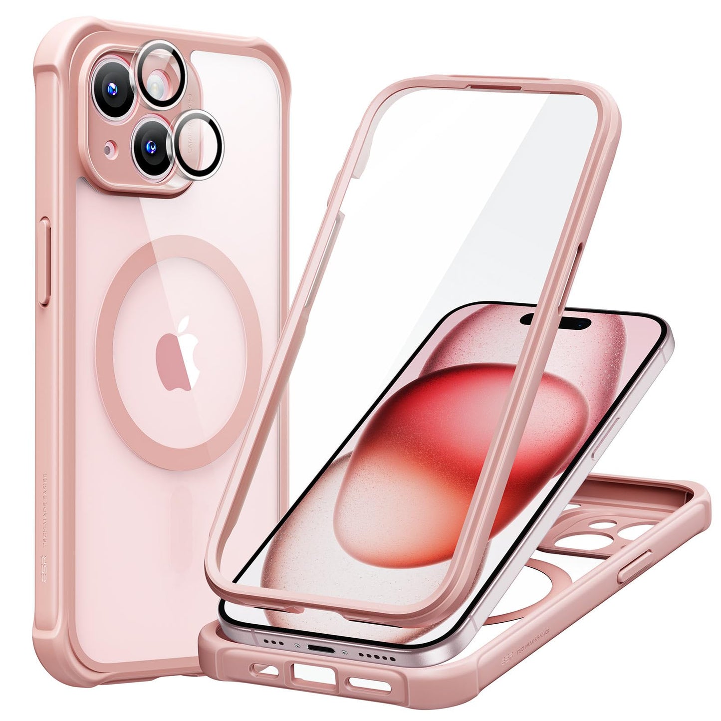 ESR for iPhone 15 Case, Compatible with MagSafe, Full-Body Military-Grade Drop Proof Case with Built-in 9H+ Tempered Glass Screen Protector, Armor Series, Clear Black