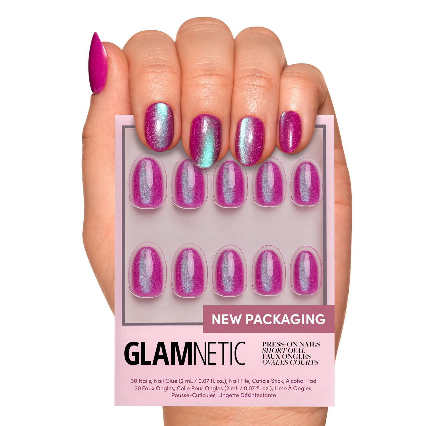 Glamnetic Press On Nails - Berry Maroon | Opaque Dark Red Maroon Short Round Fake Nails, Salon Quality | 12 Sizes - 30 Nail Kit