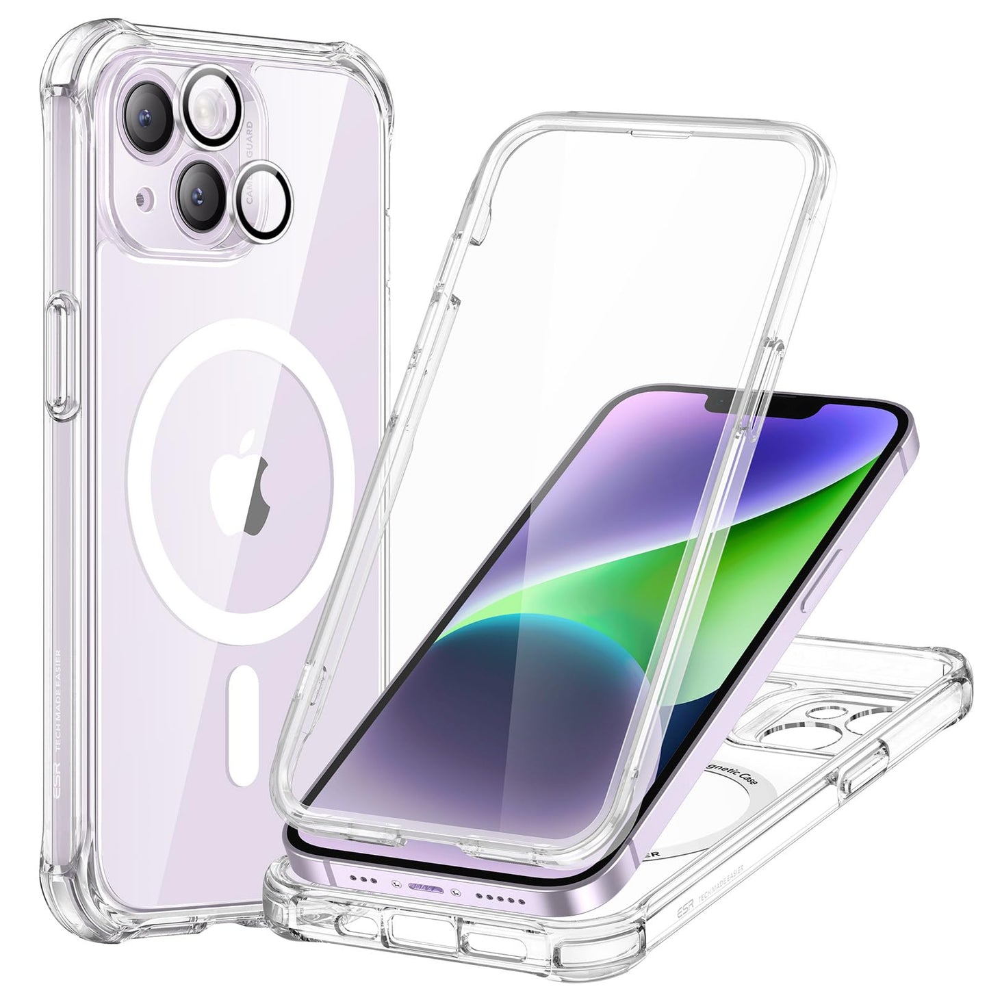 ESR for iPhone 15 Case, Compatible with MagSafe, Full-Body Military-Grade Drop Proof Case with Built-in 9H+ Tempered Glass Screen Protector, Armor Series, Clear Black