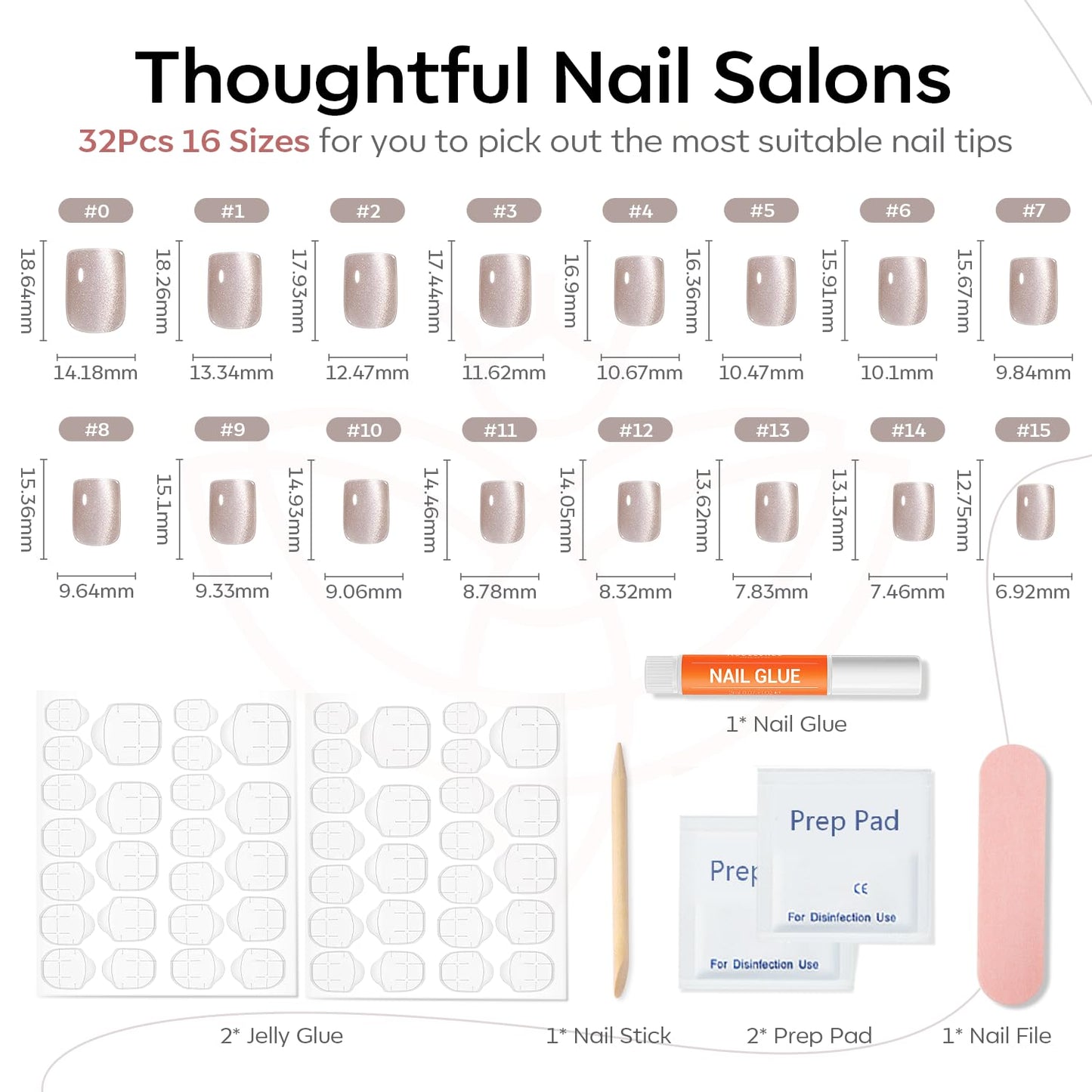 Modelones Brown Press on Nails Almond, Fall Short Fake Nails, Reusable Nail Kit with Nail Glue Adhesive Tabs Mini Nail File, Nails Press Ons 32Pcs 16 Sizes, Women Girl Gift, Amber