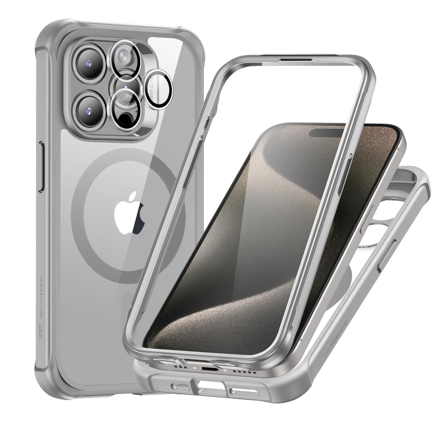 ESR for iPhone 15 Case, Compatible with MagSafe, Full-Body Military-Grade Drop Proof Case with Built-in 9H+ Tempered Glass Screen Protector, Armor Series, Clear Black