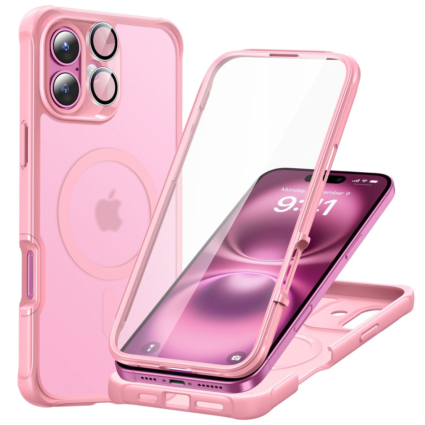 ESR for iPhone 15 Case, Compatible with MagSafe, Full-Body Military-Grade Drop Proof Case with Built-in 9H+ Tempered Glass Screen Protector, Armor Series, Clear Black
