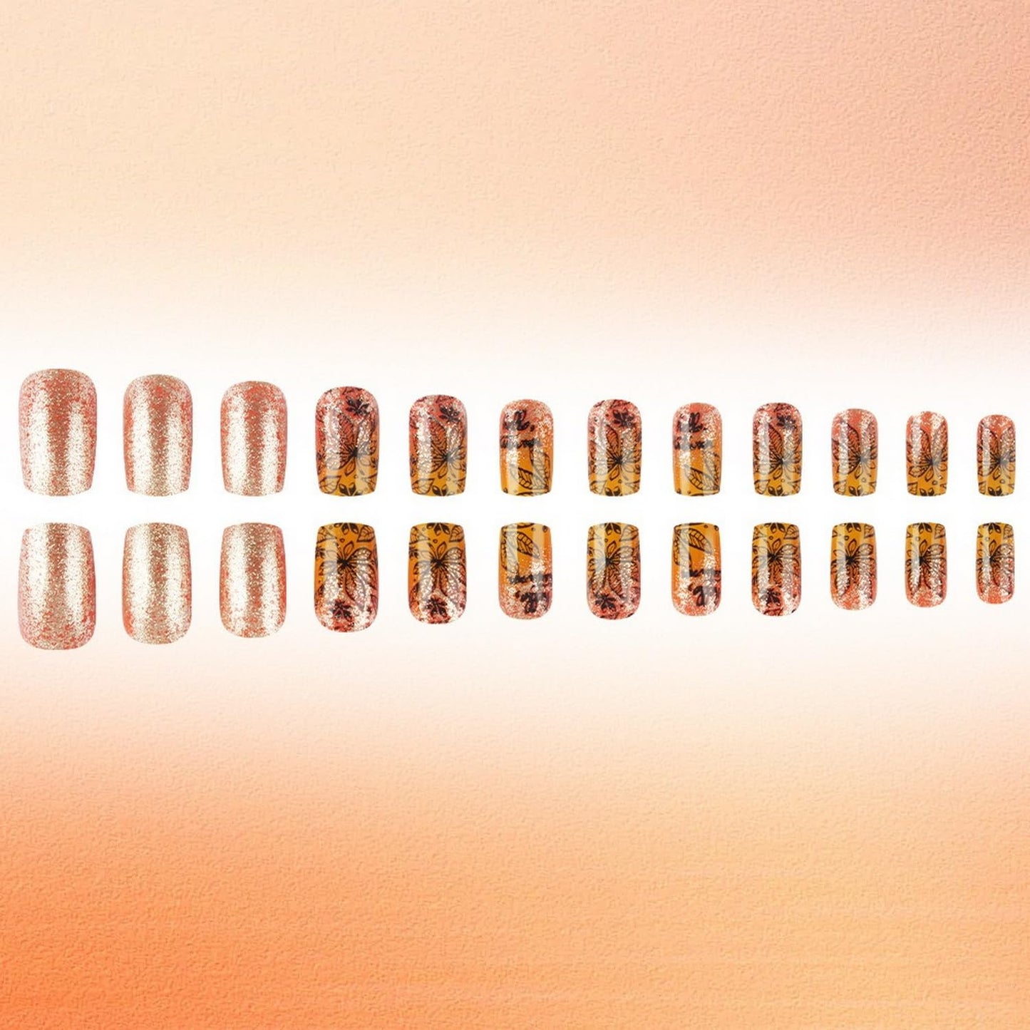 Short Almond Press on Nails Fall Fake Nails Sparkly False Nail with Gold Leaf Designs Autumn Wine Red Glossy Full Cover Acrylic Stick on Nail for Women Nail Art Decor 24 Pcs