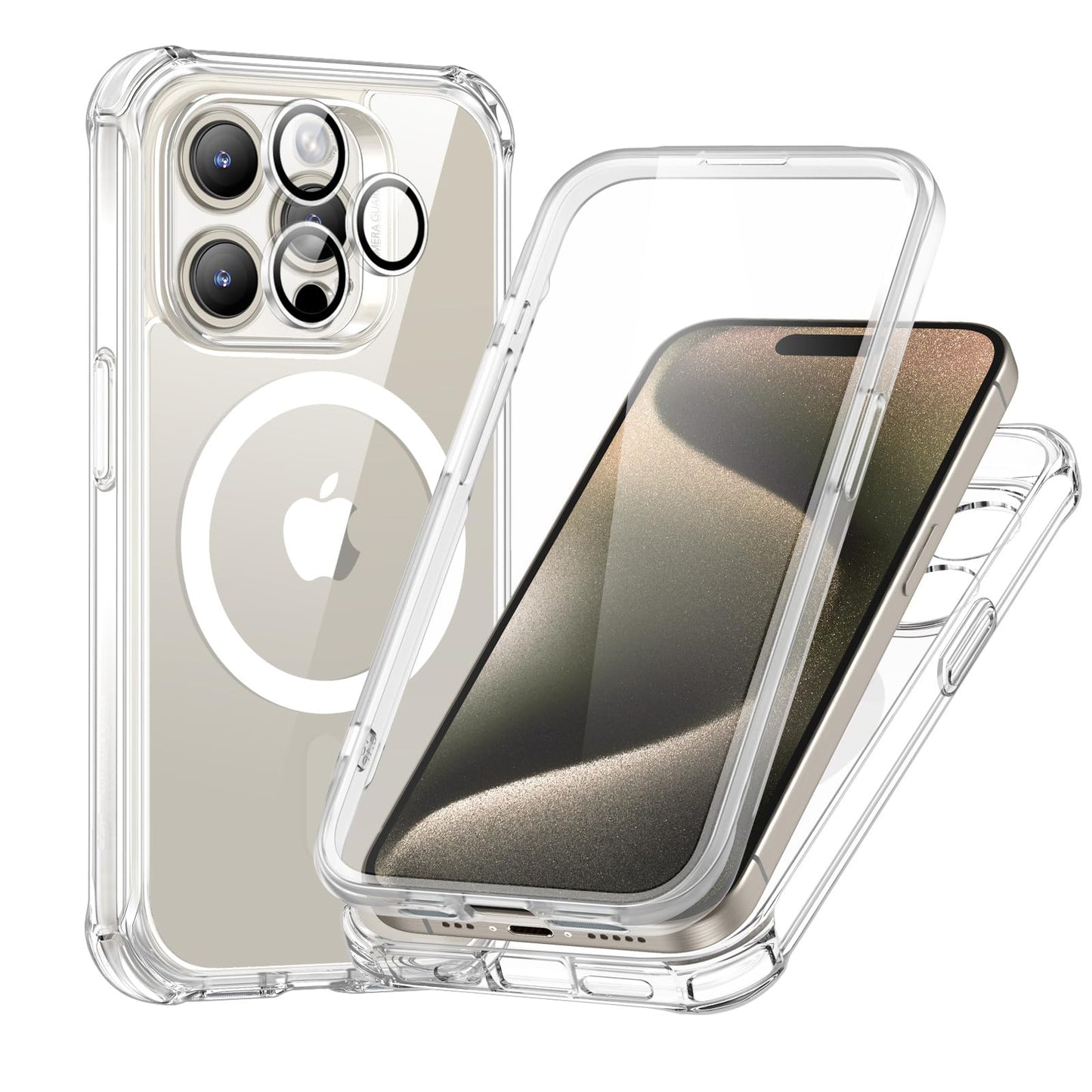 ESR for iPhone 15 Case, Compatible with MagSafe, Full-Body Military-Grade Drop Proof Case with Built-in 9H+ Tempered Glass Screen Protector, Armor Series, Clear Black