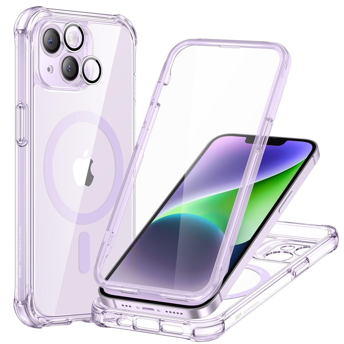 ESR for iPhone 15 Case, Compatible with MagSafe, Full-Body Military-Grade Drop Proof Case with Built-in 9H+ Tempered Glass Screen Protector, Armor Series, Clear Black