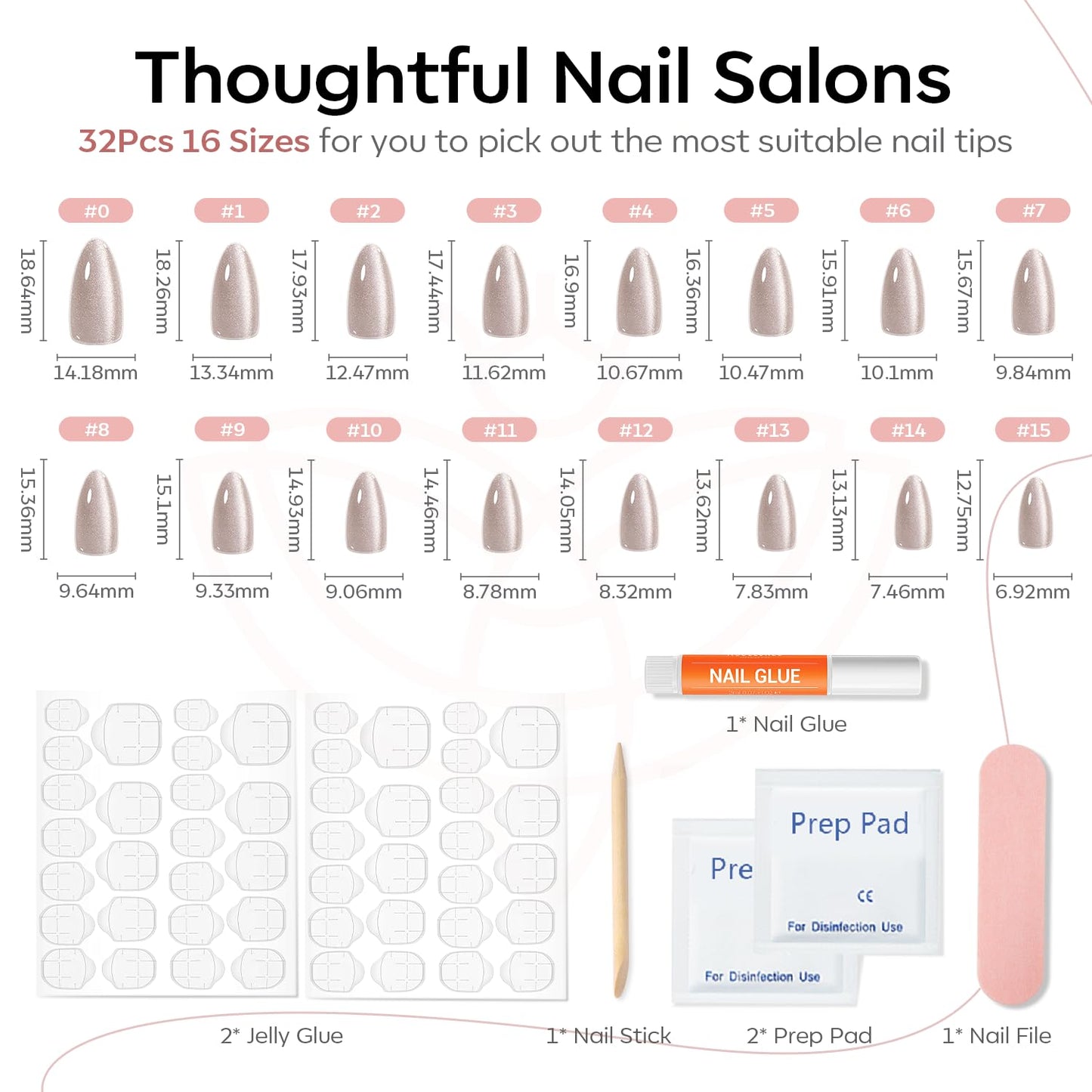 Modelones Brown Press on Nails Almond, Fall Short Fake Nails, Reusable Nail Kit with Nail Glue Adhesive Tabs Mini Nail File, Nails Press Ons 32Pcs 16 Sizes, Women Girl Gift, Amber