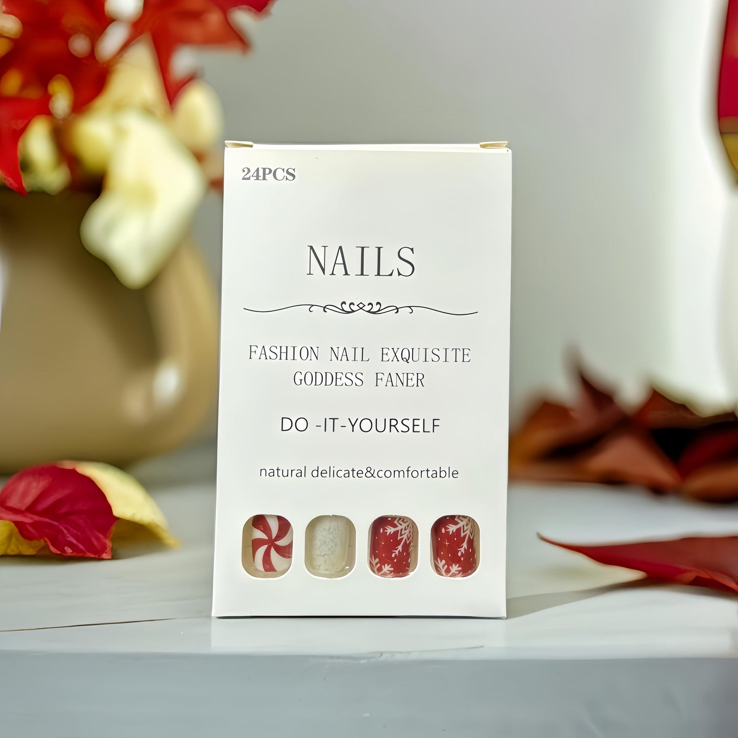 24Pcs Fall Press on Nails Short Square Fake Nails Wine Red and Gold Maple Leaf Glossy Gold Sparkly Acrylic Nails Full Cover Stick on Nails Autumn Thanksgiving Nail Decoration for Nail Art Supplies