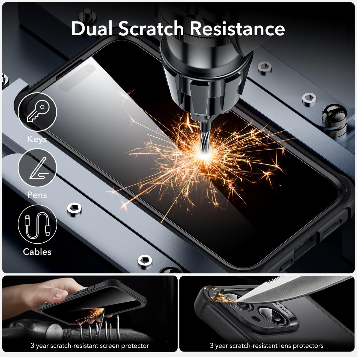 ESR for iPhone 15 Case, Compatible with MagSafe, Full-Body Military-Grade Drop Proof Case with Built-in 9H+ Tempered Glass Screen Protector, Armor Series, Clear Black