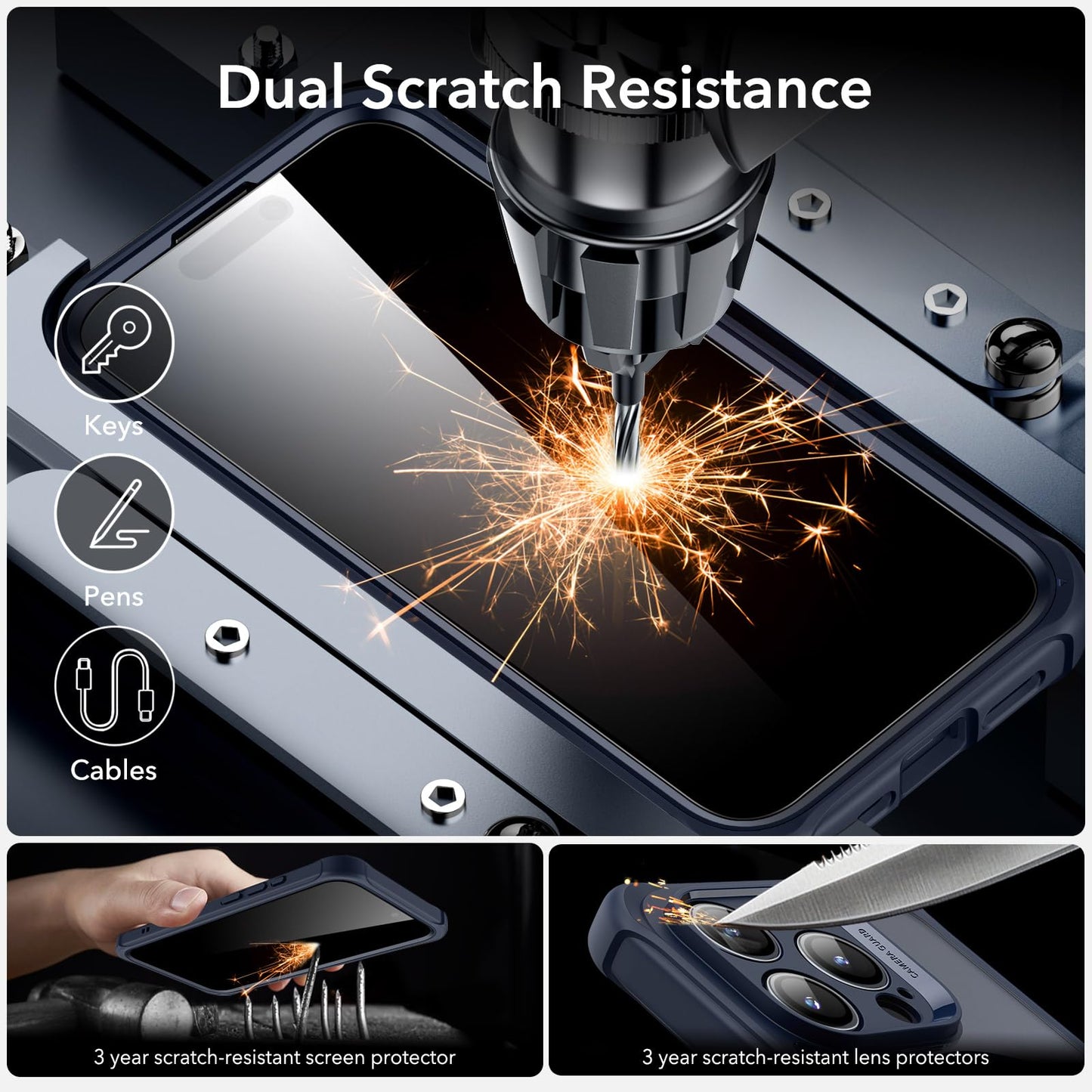 ESR for iPhone 15 Case, Compatible with MagSafe, Full-Body Military-Grade Drop Proof Case with Built-in 9H+ Tempered Glass Screen Protector, Armor Series, Clear Black