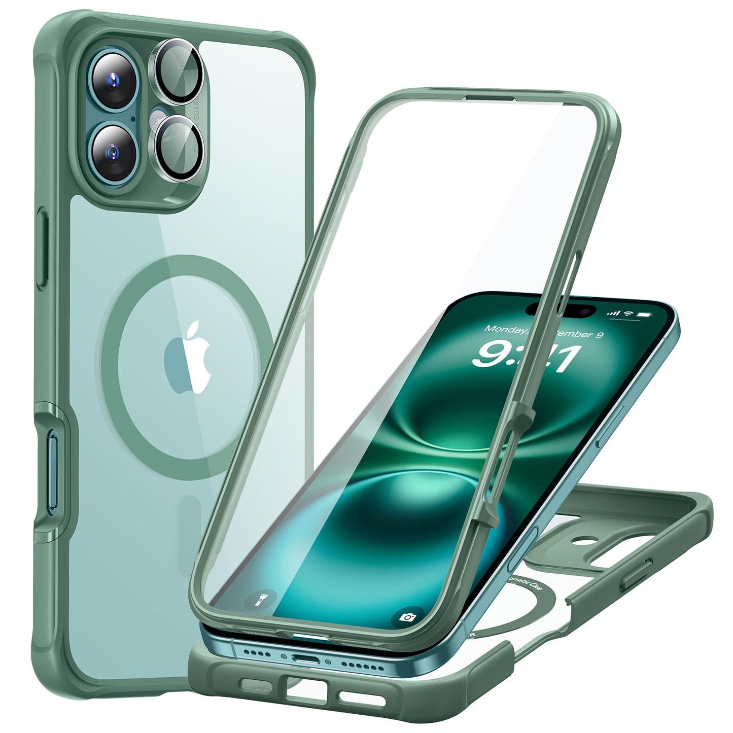 ESR for iPhone 15 Case, Compatible with MagSafe, Full-Body Military-Grade Drop Proof Case with Built-in 9H+ Tempered Glass Screen Protector, Armor Series, Clear Black