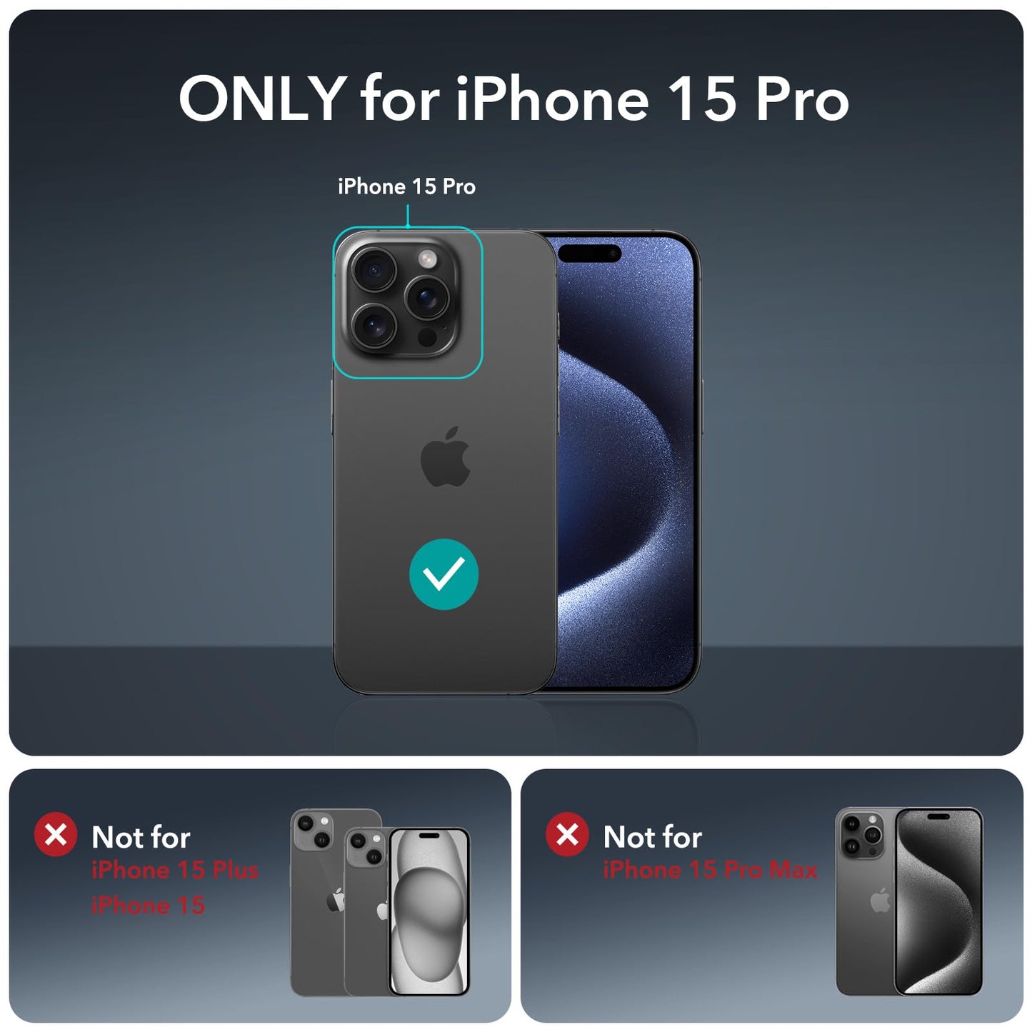 ESR for iPhone 15 Case, Compatible with MagSafe, Full-Body Military-Grade Drop Proof Case with Built-in 9H+ Tempered Glass Screen Protector, Armor Series, Clear Black