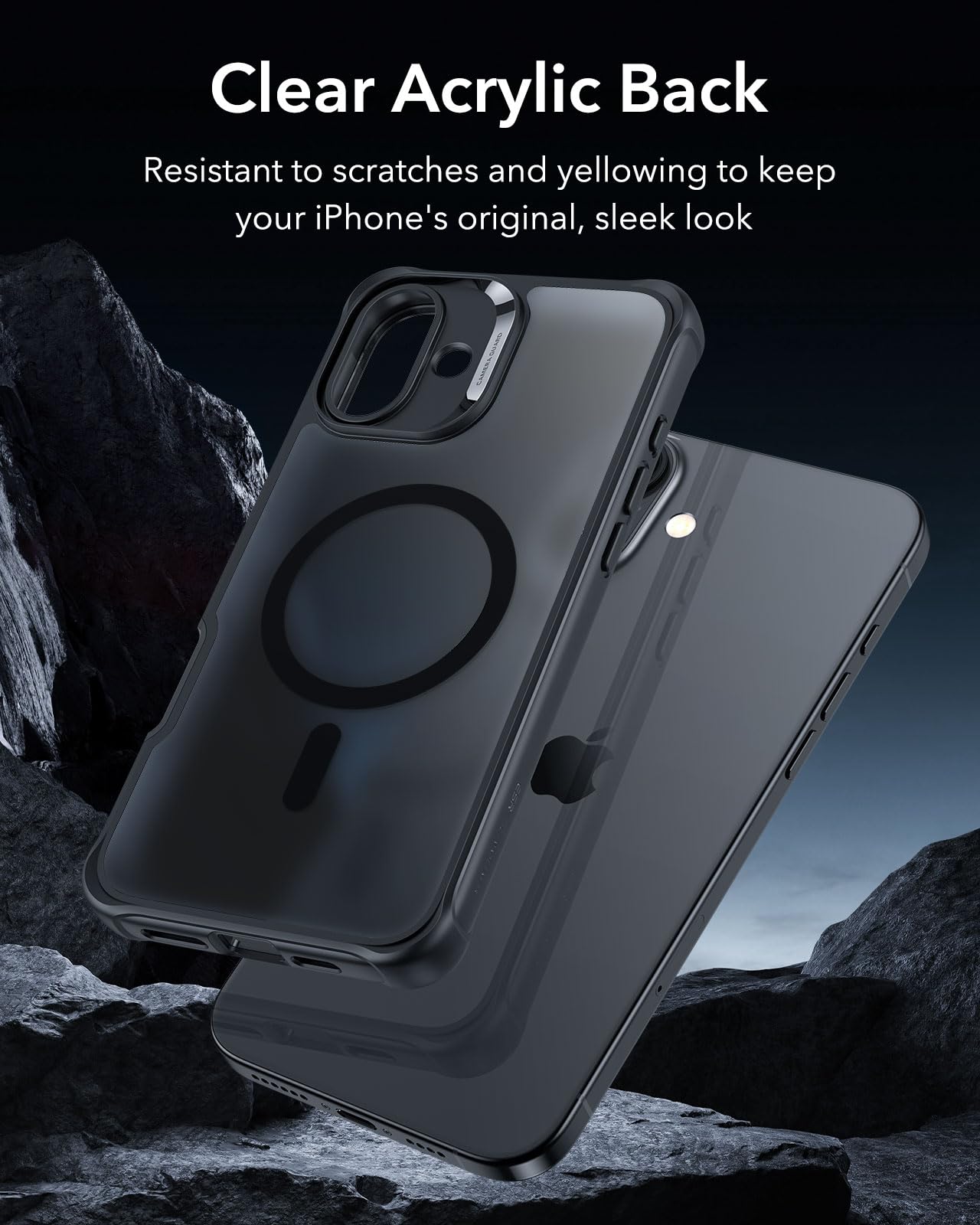 ESR for iPhone 15 Case, Compatible with MagSafe, Full-Body Military-Grade Drop Proof Case with Built-in 9H+ Tempered Glass Screen Protector, Armor Series, Clear Black