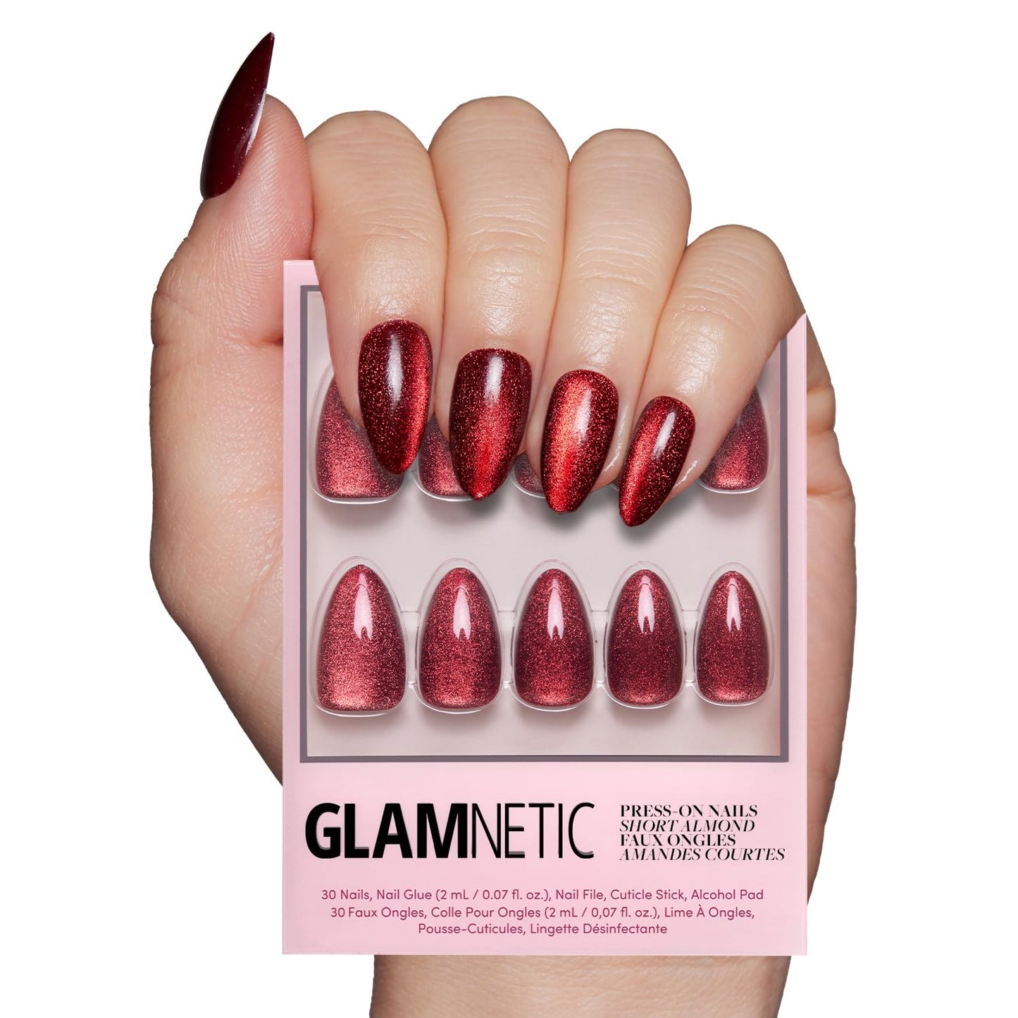 Glamnetic Press On Nails - Berry Maroon | Opaque Dark Red Maroon Short Round Fake Nails, Salon Quality | 12 Sizes - 30 Nail Kit